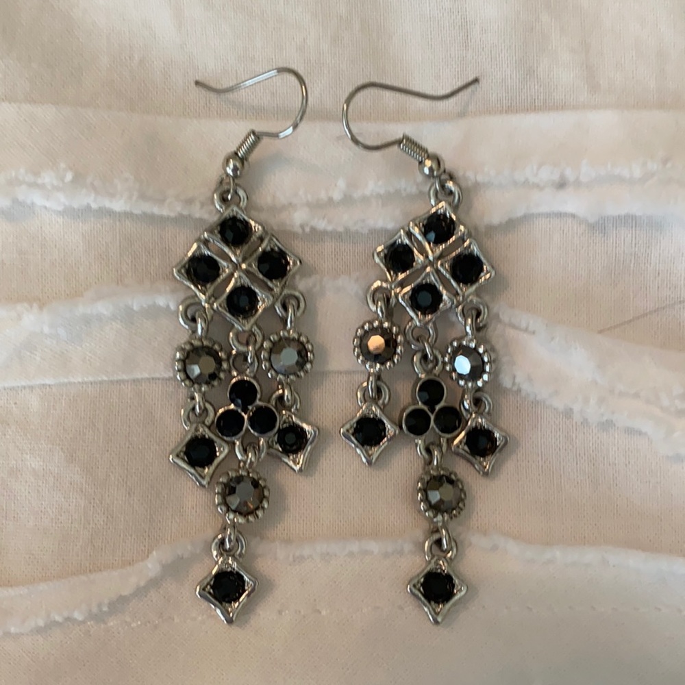 Black and silver drop earrings